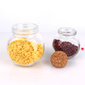 Empty flat glass candy honey spice storage jar for kitchen with wooden lid